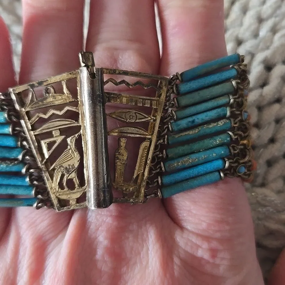 Egyptian Revival Faience Bracelet Vintage 30/40s - Picture 4 of 16